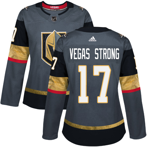 Adidas Golden Knights #17 Vegas Strong Grey Home Authentic Women's Stitched NHL Jersey - Click Image to Close